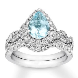 EUSJ 1CT Aquamarine Ring 925 Sterling Silver Pear Cut 8 * 5MM Sterling Silver Sky Blue Aquamarine and White Moissanite Aquamarine Engagement Rings Aquamarine Gifts for Women-8
