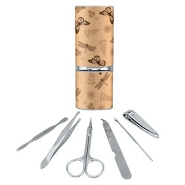 Butterflies and Dragonflies Flower Insect Pattern Stainless Steel Manicure Pedicure Grooming Beauty Care Travel Kit