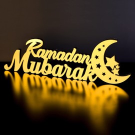 Islamic Tabletop Decors Ramadan Mubarak Sign Ramadan Kareem Sign Eid Decoration Islamic Home Decor Ramadan Gifts Wooden Letter Ramadan Table Sign Eid Mubarak Tabletop (Gold,Ramadan Mubarak)