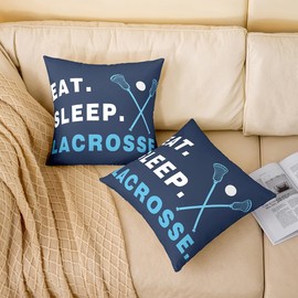 Feelyou Lacrosse Throw Pillow Cover 20"x20" Soft Balls Game Decorative Throw Pillowcase for Kids Teens Gaming Sports Pillow Case Cushion Cover Lacrosse Blue White Cushion Case