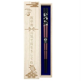 Chopsticks [Silver Cherry Blossom Purple] Graduation Design with Paulownia Box and Wrapping Included Graduation Celebration Celebration Gift Gift Grandpa Grandma Grandfather Grandmother Dad 90th