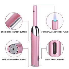 Navpeak Candle Lighter with Fuel Visible Windproof Straight Flame Blow Torch Lighter for Candle Kitchen Fireplace Outdoor BBQ Grill(Butane NOT Included) (Red)