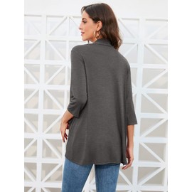 HIYIYEZI Women's Casual Lightweight Open Front Cardigans Soft Draped Ruffles 3/4 Sleeve Cardigan (2X-Large, Dark Gray)