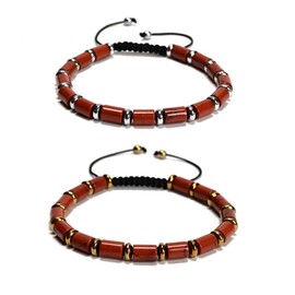 2Pcs 6x8mm Tube Bead Healing Stone Adjustable Beaded Bracelet - Spiritual Energy Boho Jewelry Gifts for Women Men, 6x8mm, Stone, red poppy jasper