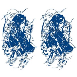 GZ673x2 Temporary Geisha Tattoo, Semi-Permanent Tattoo, Long-Lasting Japanese Warrior Tattoo, 2 Sheets
