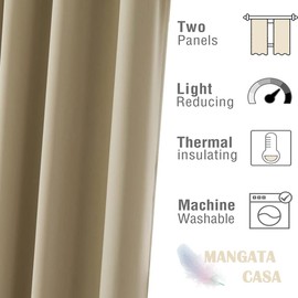 MANGATA CASA Beige Blackout Curtains Grommets 2 Panels for Bedroom-Window Curtain Drapes for Living Room-Darkening Thermal Drape (Beige, 52x63inch)