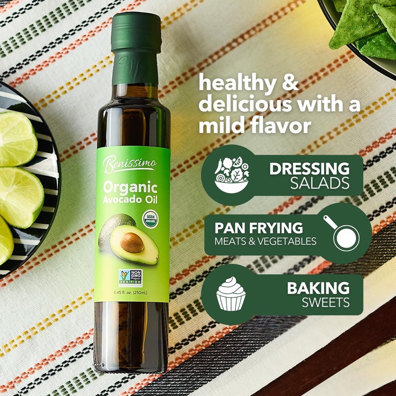 Benissimo 100% Pure Organic Avocado Oil, Allergen Free, Organic and