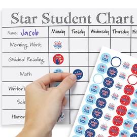 Patriotic Reward Stickers for Kids - 1,080 Red White and Blue USA-Themed Motivational Stickers for Students and Classroom Incentives