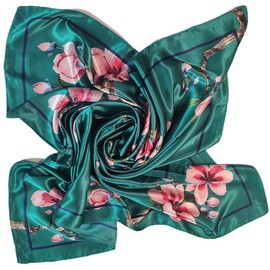 FAIRYGATE Green Scarf Silk Like 90 Square Hair Satin Scarfs Neckerchief Sleeping Headscarf Ladies Scarves for Women Sale 77011