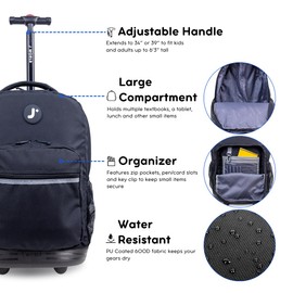 J World New York Sunrise Rolling Backpack, Black, One Size
