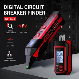 NOYAFA NF-824 Rechargeable Circuit Breaker Finder with LCD Display & GFCI Outlet Tester, 90-230V AC Circuit Breaker Finder Tool, NCV Electrical Circuit Tracer, Adjustable Sensitivity, Flashlight