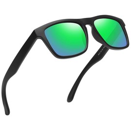 MEETSUN Polarized Sunglasses For Men Women UV Protection Square Frame Sport Fishing Driving Sunglasses (Black/Green Mirrored)