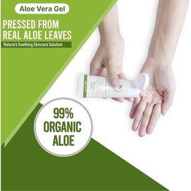 Gel puro de aloe vera para rostro y cuerpo, elaborado con aloe orgánico, prensado a partir de hojas frescas de aloe, 99% de aloe para el cabello, la piel y alivio de las quemaduras solares, fórmula