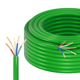 SUZCO Heavy Duty Enough 14AWG 50FT 5 Way Trailer Wire Harness - Green Sheath 5 Individually CCA Round Conductor Traditional SAE for Trailers, RVs, Hook-up Cable