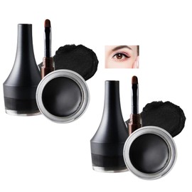 2-Pack Black Gel Eyeliner Pot with Brush – Waterproof, Smudge-Proof, Long-Lasting Cream Eyeliner Set – High-Pigmented Matte Eye Makeup, Smooth Formula for Precise Application