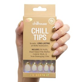 Chillhouse - Chill Tips, Kit de uñas francesas a presión - I'm Worth It (Ovaladas - Cortas) - 30 formas y tamaños de uñas - 2 semanas de uso - Ajuste 
