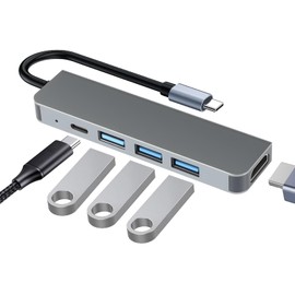 USB C Hub, PD100W, 4K HDMI, 3 x USB A, 5-in-1 Docking Station USB C, US-B Adapter Compatible with MacBook Pro and MacBook Air, Docking Station USB Compatible with MacBook Adapter