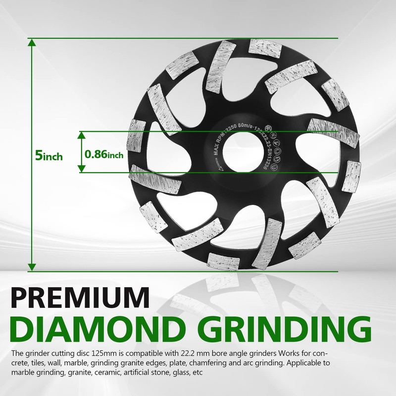 HERZO Diamond Concrete Grinding Wheel 5 inch,Diamond Cup Wheel for