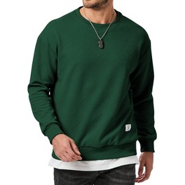 JMIERR Mens Crewneck Sweatshirt Casual Long Sleeve Geometric Texture Sweatshirts Loose fit Workout Pullover Solid Color Outdoor Sweaters Green X-Large