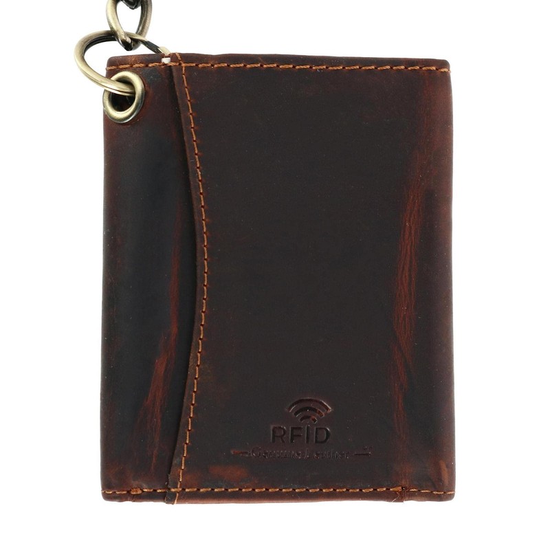 Men's RFID Vintage Leather Trifold Chain Wallet, Brown
