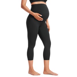 CRZ YOGA Womens Butterluxe Maternity Capris Leggings 21" - Crop Pants Over The Belly Workout Active Yoga Pregnancy Soft Black Large