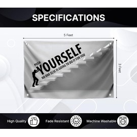 3x5 Feet Motivation Quoted Flag "Push Yourself No One Else Is Going To Do It For You" with Four Brass Grommets - Positive Quotes Posters for Men and Women - Inspirational Wall Decorations for Home