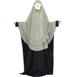 khalat Women's Hijab Chiffon Hijab for Women Muslim 2 Layers Ruffle Lightweight Large Hijab Olive Green