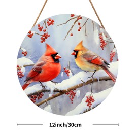 Winter Cardinal Bird Door Wreaths for Front Door Winter Welcome Birds Wood Door Hanger Snowy Winter Branches Berry Door Sign Christmas Holiday Sign for Home Front Porch Wall Outdoor Outside 12in