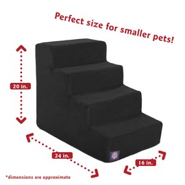 Majestic Pet 4 Step Portable Dog Stairs for Small Dogs to get on Bed Supports 25 lbs or Less – Dog Steps for High Bed with Machine Washable Cover – Pet Stairs for Cats Suede Black