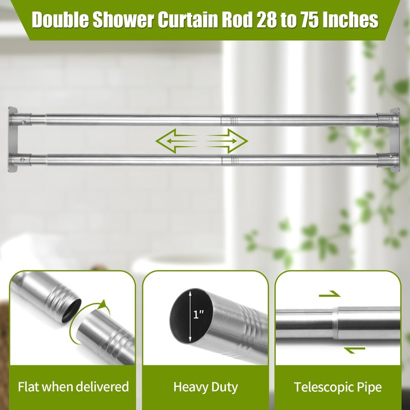 Creatyi 28 to 75 Inches Double Shower Curtain Rod Adjustable