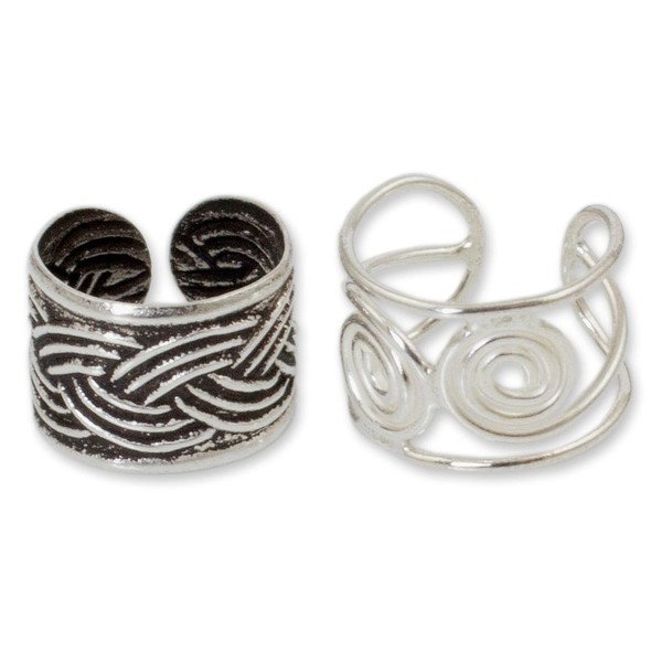 NOVICA Artisan Handmade Sterling Silver Ear Cuff Earrings Pair No