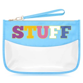 Sazuwu Beach Chenille Letter Makeup Bag with Zipper Preppy Stuff Transparent PVC Cosmetic Travel Bag Organizer Portable Travel Pouches Makeup Toiletry Bag for Women
