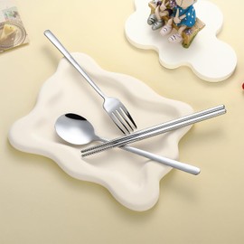 Travel Utensils with Case Cute, Reusable Silverware for Lunch, Portable Cutlery Set, Stainless Steel Fork Spoon Chopsticks in Cartoon Case, Dishwasher Safe (Pink, 21 * 5.5CM)