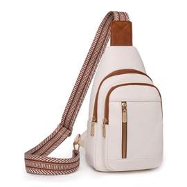 MYHOZEE Small Sling Bag for Women Leather Crossbody Bags Fanny Pack Chest Bag for Travel White Brown