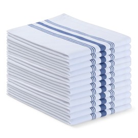 Blue Needles Set of 12 French Stripe Dinner Table Napkins 100% Cotton Napkins, 18x18 Inch, Absorbent, Soft, Reusable & Washable Restaurant Hotel Quality Spring Summer & Everyday Use - Ink Blue