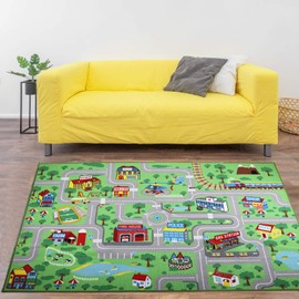 Yincimar Kids Carpet Playmat Rug, 5' x 6'6" Extra Large City Life Educational Car Rug for Baby Toddler Boy Bedroom Playroom