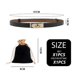 MEMOFYND Women's Tight Fitting Belt, One Belt, One Storage Bag, Women's Jeans Thin Belt, Adjustable and Decorative Belt Belt (Black, Gold Buckle)