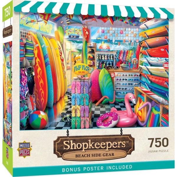 Masterpieces 750 Piece Jigsaw Puzzle for Adults, Family, Or Kids - Beach Side Gear - 18"x24"
