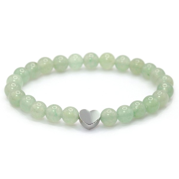 Echtes Grüner Aventurin Edelstein Armband mit 6mm Perlen und Edelstahlherz
