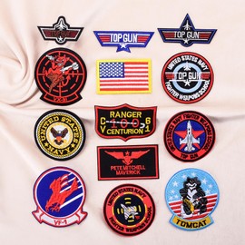 Krilucly Pack of 11 Top Gun Patches Embroidered Air Force Navy Marine Army Jacket Tactical Military Logo for Clothing Jackets Backpacks T-Shirt Jeans Application DIY Clothing