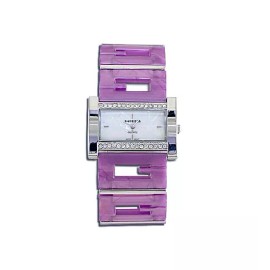 Impress White CZ Stone Mother of Pearl Dial Purple Dress Watch