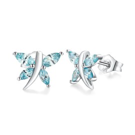 Aquamarine‌ Stud Earrings 925 Sterling Silver Dragonfly Birthstone Ear Studs March Birthday Jewelry for Women
