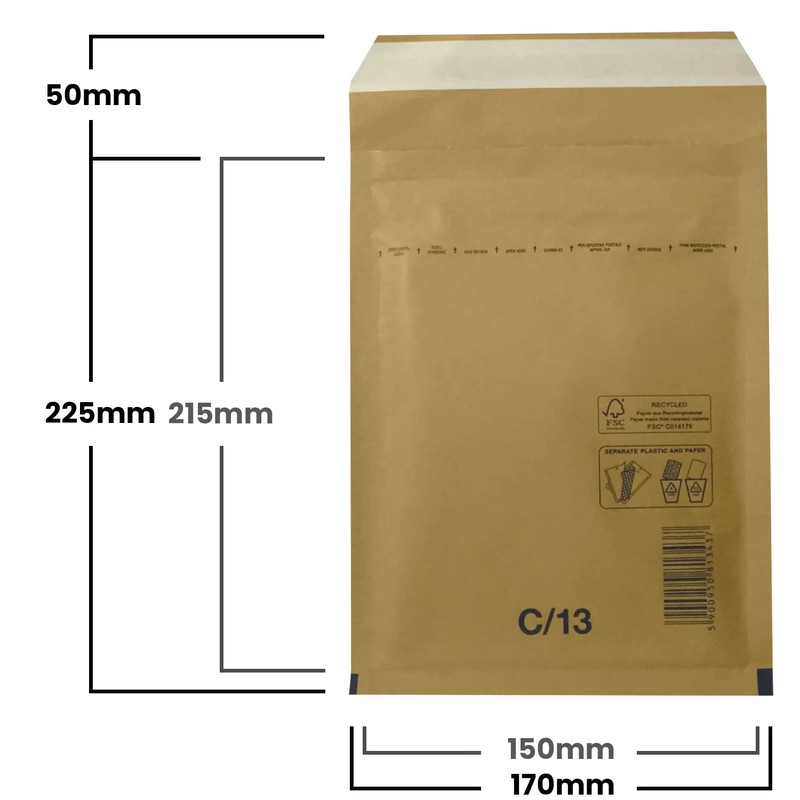 Netuno Pack of 10 Bubble Padded Envelopes C3 170 x