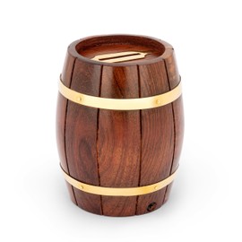 NKlaus Maritime 10 cm Money Box Barrel Made of Wood and Brass 11 cm Long Money Collection Box 11737
