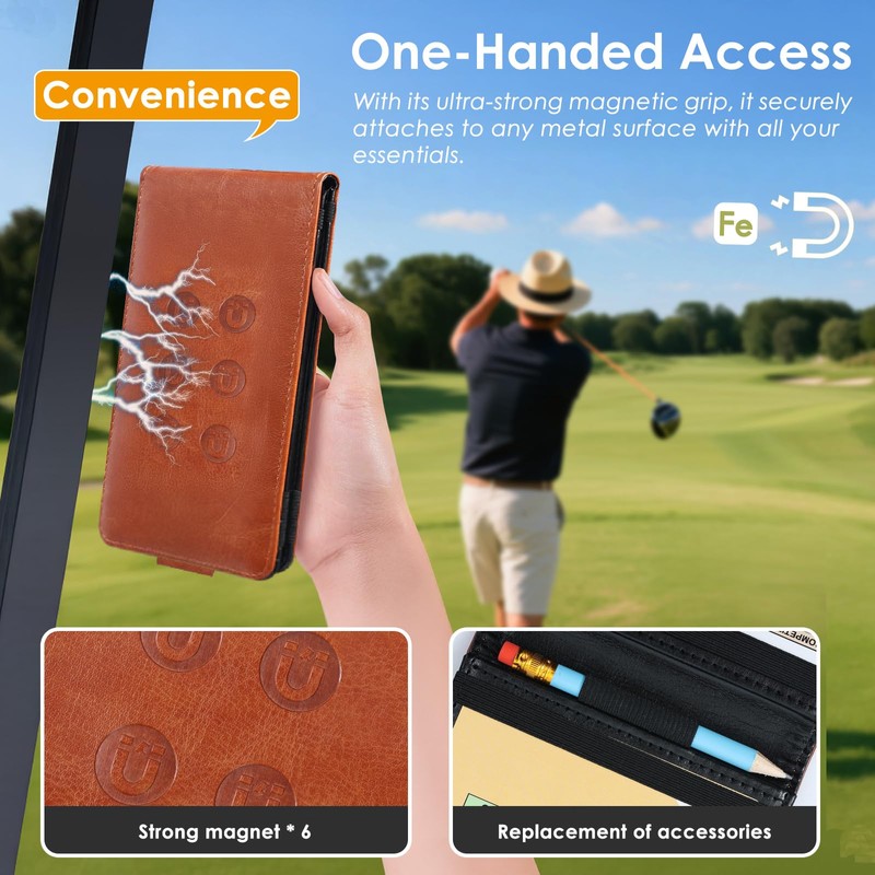 TLTWHS Magnetic Golf Scorecard Holder - Premium Leather Yardage Book