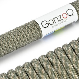 Universal Survival Rope Made of Tear-Resistant Parachute Cord/Paracord 550 Inches (Nylon Core Sheath Rope), 550 lbs, Total Length 15 Metres (50 ft) Colour: Army / Beige - Brand Ganzoo