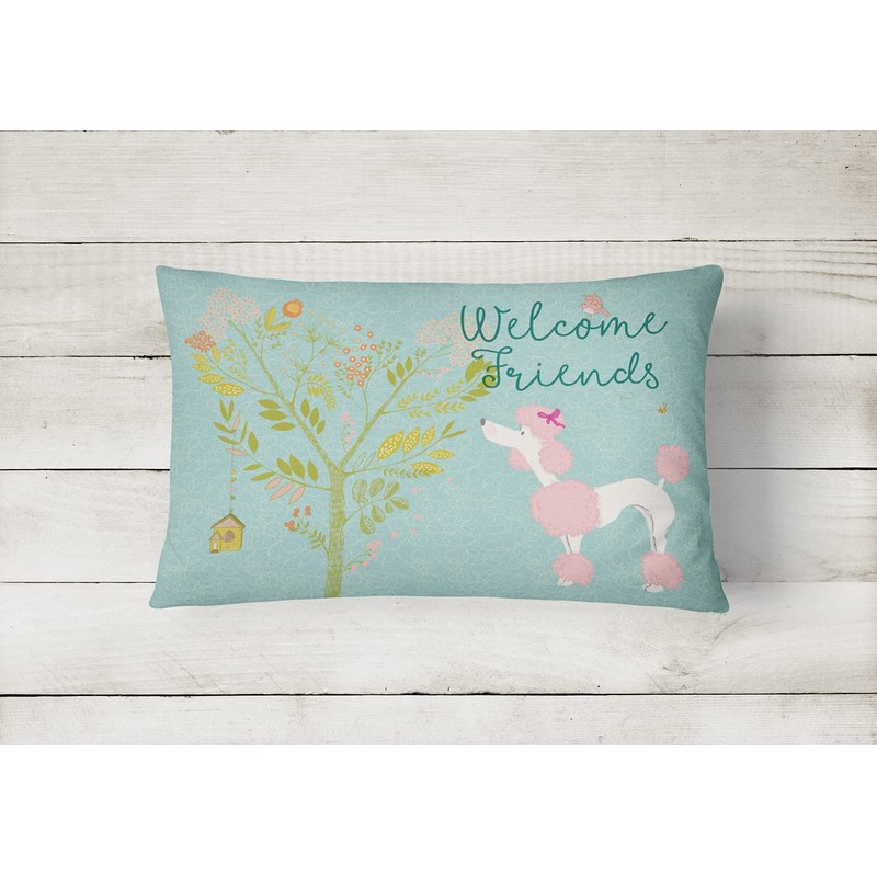 Caroline's Treasures BB7613PW1216 Welcome Friends Pink Poodle Canvas Fabric Decorative