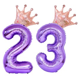 40 Inch Rose Gold Crown Number 23 Balloons, 23th Birthday Balloons for Men Women, Purple 23th Celebration Decor Happy 23th Birthday Party,23th Party Decoration Wedding Anniversary Events Supplies