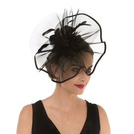 Fascinator Hat Feather Mesh Net Veil Party Hat Flower Derby Hat with Clip and Hairband for Women (A1-Large Black Mesh)