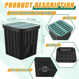 Kritkin Catch Basin with Grate 15 x 15 x 15 Inch Square Large Catch Basin for Drainage with Debris Basket French Drain Without Reserved Hole for Yard, Downspout, Lawn, Municipal Pipeline